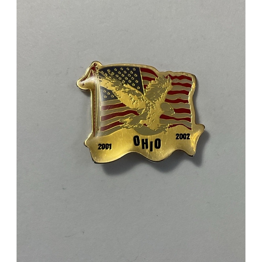 VFW Ohio American Flag Eagle Lapel Pin Brooch 2001-2002 Veterans Gold Tone